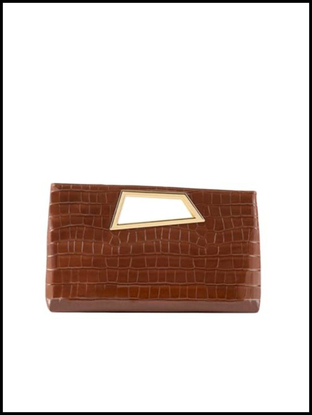 Vegan Leather Clutch Purse with Metallic Geo Top Handle, Magnetic Closure